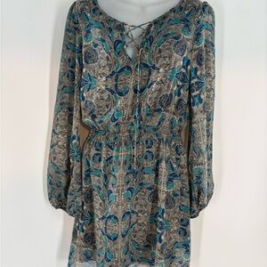 MSSP Max Studio Blue Black Swirl Kaleidoscope Blouson Dress Size S